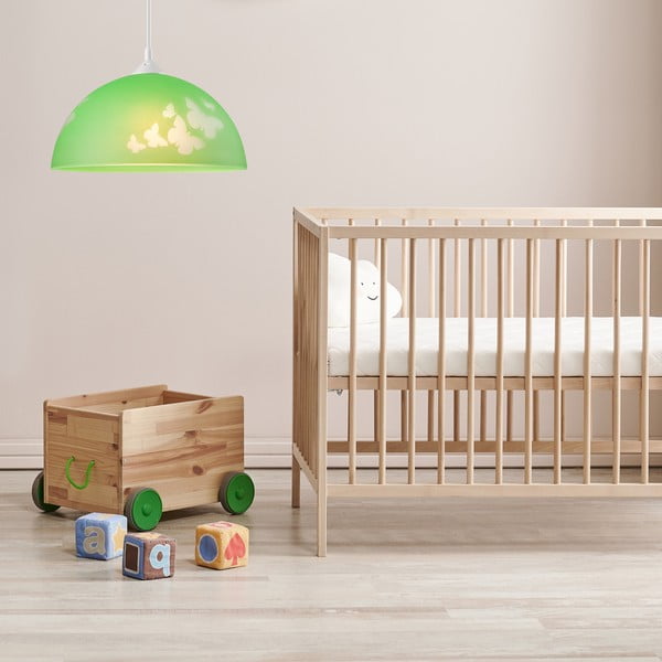 Zielona lampa dziecięca ze szklanym kloszem ø 30 cm Mariposa – LAMKUR-image-1