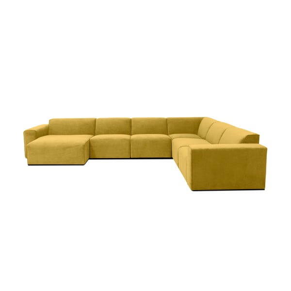 Musztardowożółta sztruksowa sofa modułowa w kształcie litery "U" Scandic Sting, lewostronna