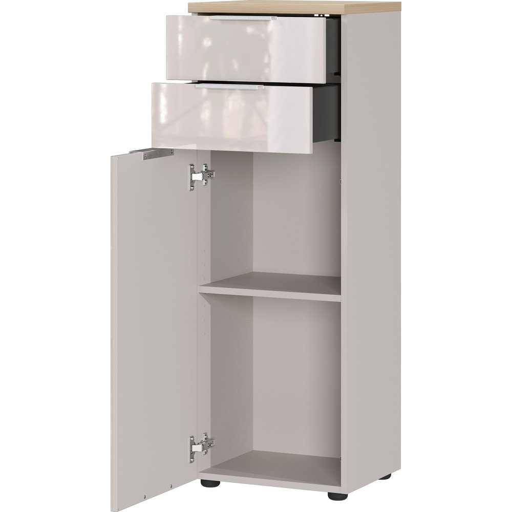 Kremowa wysoka/wąska szafka łazienkowa z połyskiem 39x112 cm Tavira – Germania (zdjęcie 3)