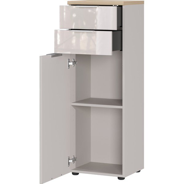 Kremowa wysoka/wąska szafka łazienkowa z połyskiem 39x112 cm Tavira – Germania-image-3