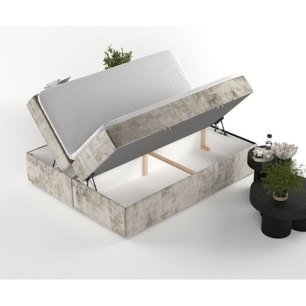 Jasnobrązowe łóżko boxspring ze schowkiem 160x200 cm Yoko – Maison de Rêve-image-4
