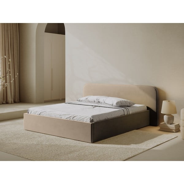 Szarobrązowe tapicerowane łóżko dwuosobowe ze schowkiem i stelażem 140x200 cm Elizabeth – Micadoni -image-1