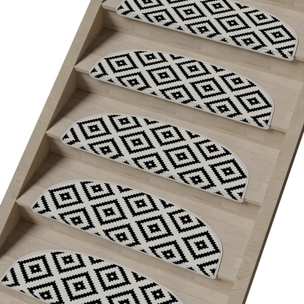 Czarno-białe dywaniki na schody zestaw 16 szt. 20x65 cm Art – Vitaus-image-1