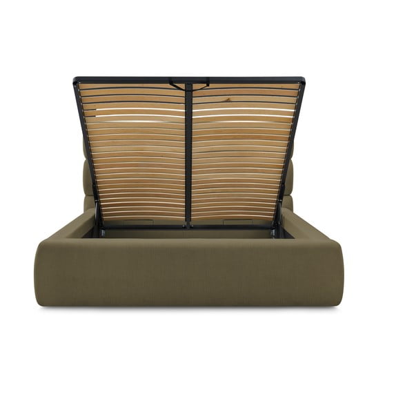 Ciemnozielone tapicerowane łóżko dwuosobowe ze schowkiem i stelażem 180x200 cm Jagna – Bobochic Paris-image-3