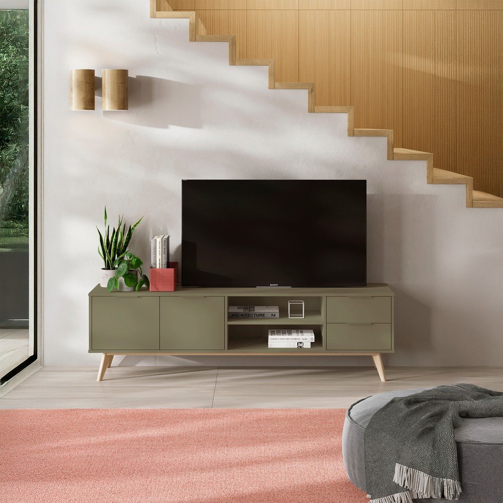 Zielona szafka pod TV z matowym wykończeniem 180x53x40 cm Campus – Marckeric (zdjęcie 2)