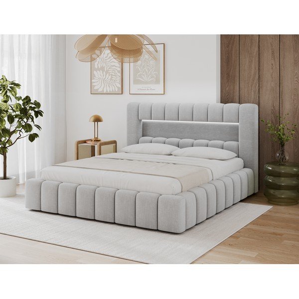 Jasnoszare tapicerowane łóżko dwuosobowe ze schowkiem ze stelażem 180x200 cm Lamica – ELTAP-image-1