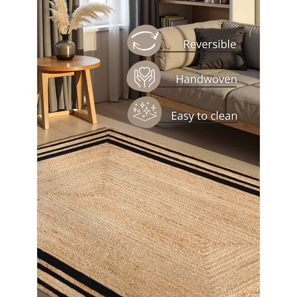Czarno-naturalny ręcznie tkany dwustronny dywan z juty 160x230 cm Jutta – Hanse Home (zdjęcie 10)