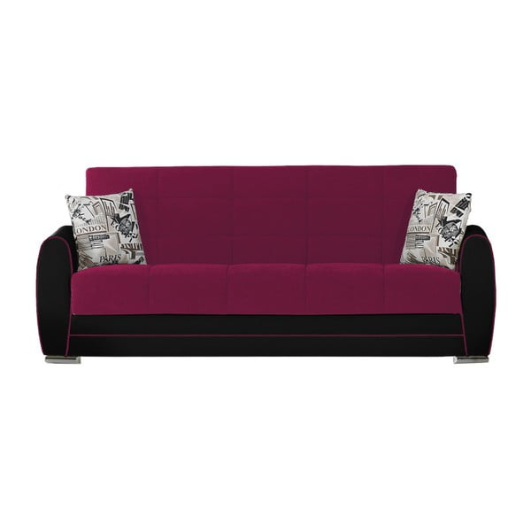 Bordowo-różowo-czarna trzyosobowa sofa rozkładana ze schowkiem Esidra Rest