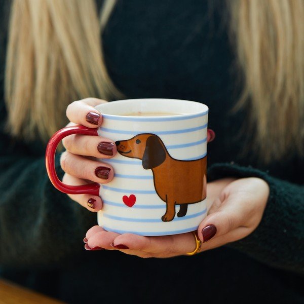 Niebiesko-brązowy porcelanowy kubek 300 ml Sausage Dog – Sass & Belle-image-2