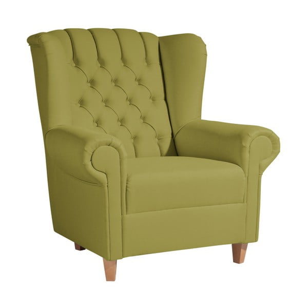 Zielony fotel uszak z imitacji skóry Max Winzer Vary Leather
