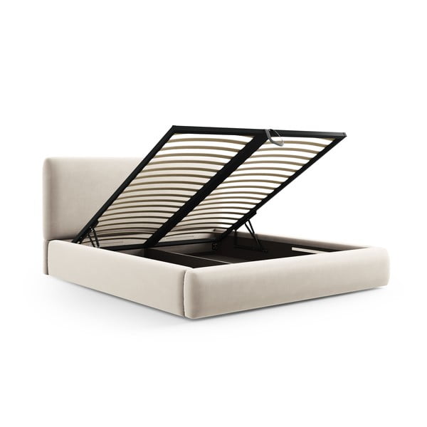 Beżowe tapicerowane łóżko dwuosobowe ze schowkiem i stelażem 140x200 cm Colonel – Cosmopolitan Design-image-2