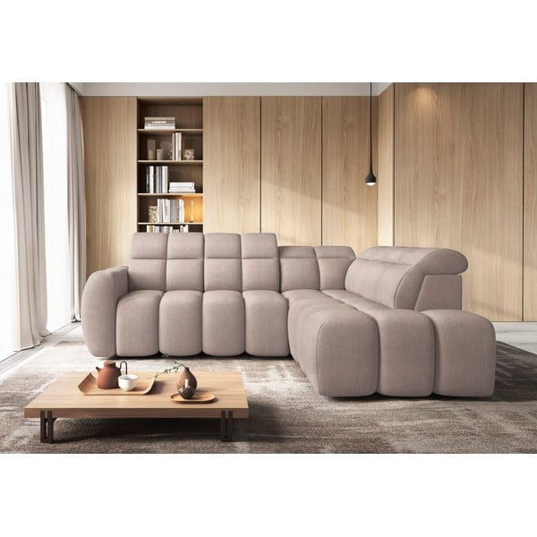 Jasnobrązowy rozkładany/ze schowkiem narożnik z materiału bouclé (prawostronny/w kształcie litery L) Falconn – ELTAP-image-3