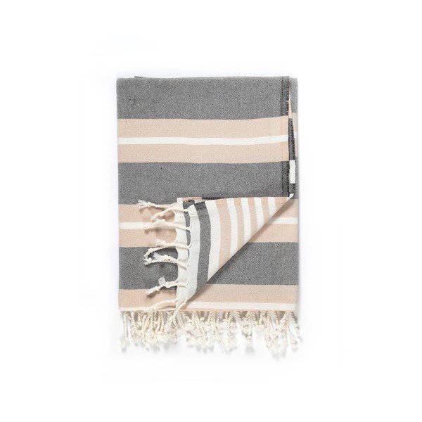 Beżowo-szary ręcznik z domieszką bawełny Kate Louise Cotton Collection Line Beige Grey, 100x180 cm-image-2