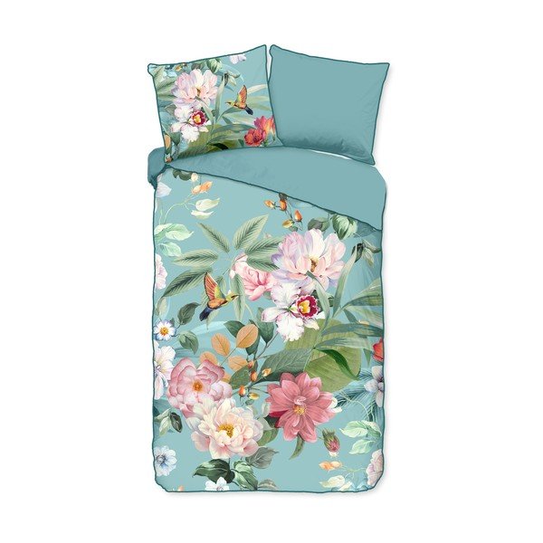 Niebieska pościel jednoosobowa z satyny bawełnianej 140x220 cm Fungi – Descanso