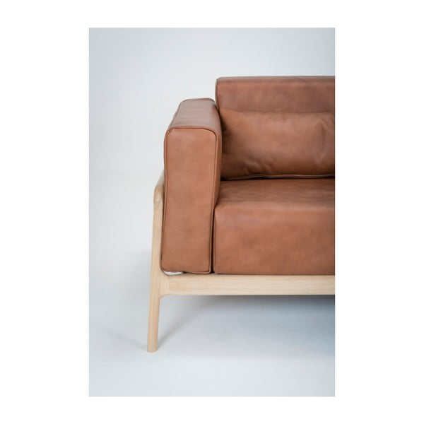 Karmelowa sofa z bawolej skóry z konstrukcją z litego drewna dębowego Gazzda Fawn, 210 cm-image-3