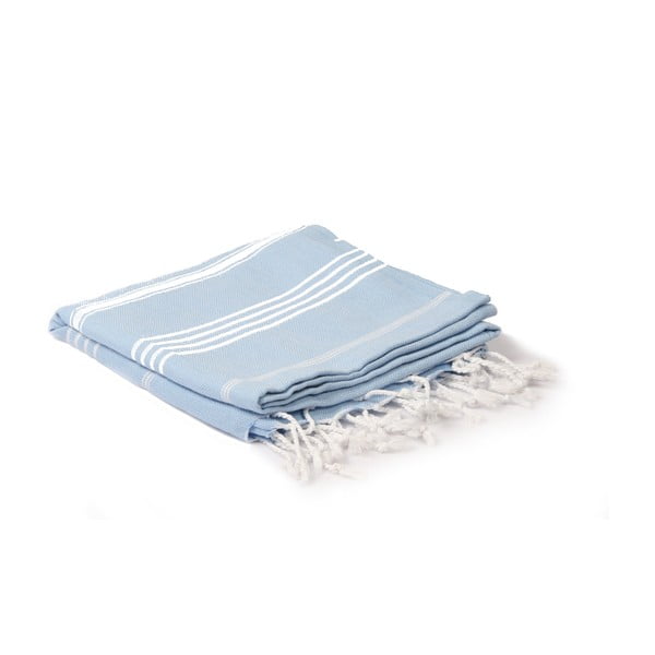 Jasnoniebieski ręcznik hammam Spa Time Stripes, 95x180 cm
