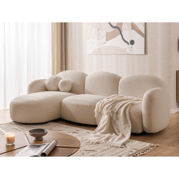 Jasnobrązowy narożnik z materiału bouclé (lewostronny/z szezlongiem) Orbit – Ropez-image-4