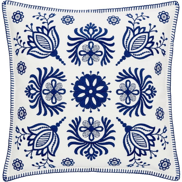 Niebiesko-biała bawełniana dekoracyjna poszewka na poduszkę Westwing Collection Folk, 45x45 cm