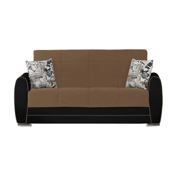 Czekoladowo-czarna dwuosobowa sofa rozkładana ze schowkiem Esidra Rest