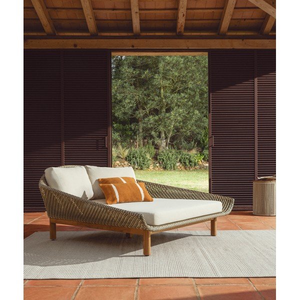 Zielony dwuosobowy rattanowy leżak ogrodowy Olbia – Kave Home-image-1