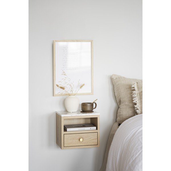 Naturalna szafka nocna z blatem w dekorze marmuru Whitmore – Rowico-image-1