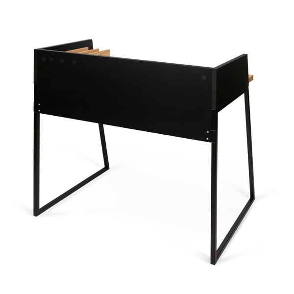 Czarne biurko z detalami w dekorze drewna dębowego TemaHome Volga-image-4