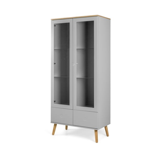 Szara witryna z nogami z drewna dębowego Tenzo Dot, wys. 175 cm-image-2