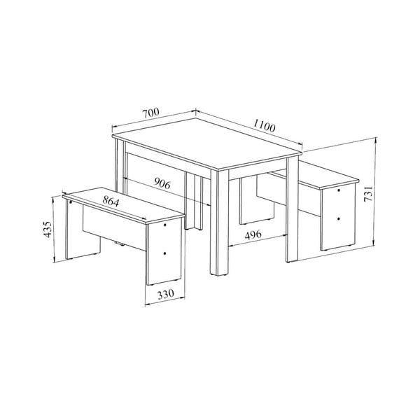 Komplet czarnego stołu i 2 ławek z blatem w dekorze betonu TemaHome Nice-image-2