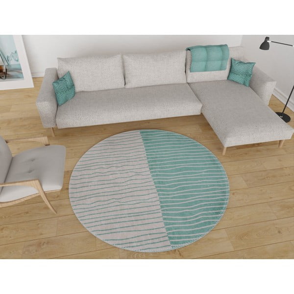 Kremowo-turkusowy okrągły dywan odpowiedni do prania ø 120 cm Yuvarlak – Vitaus-image-1