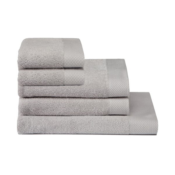 Zestaw 5 szarych ręczników z bawełny organicznej Seahorse Pure Basalt