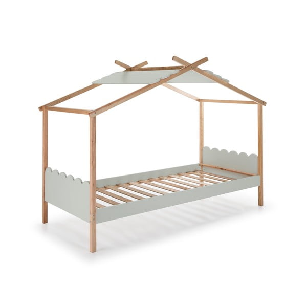 Szare łóżko dziecięce z konstrukcją z drewna sosnowego Marckeric Nuvem, 90x190 cm