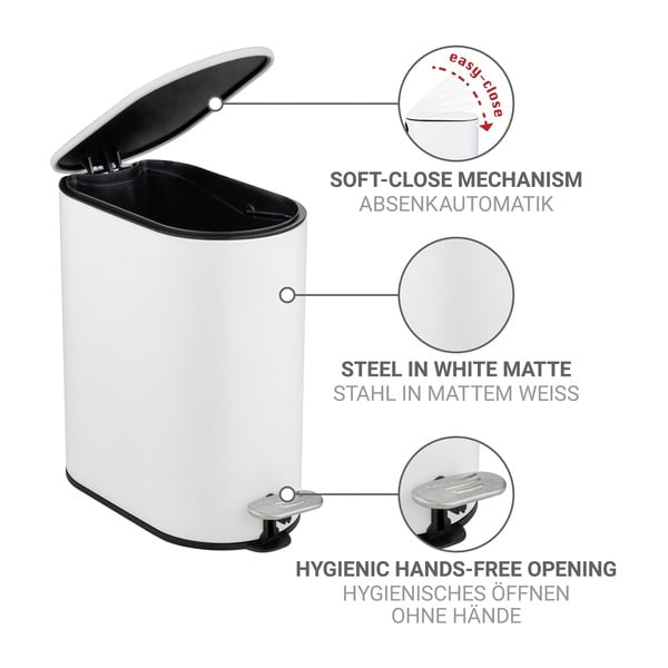 Stalowy kosz na śmieci z pedałem w matowym białym kolorze 5 l Collungo – Wenko-image-3