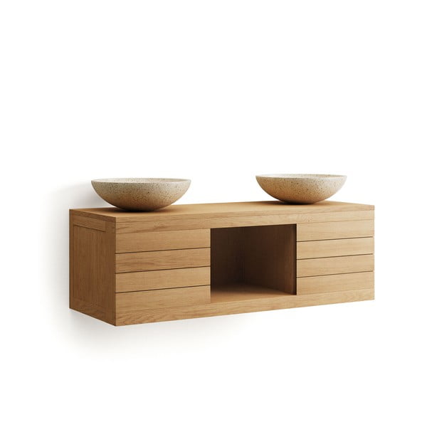 Niska wisząca szafka pod umywalkę z litego drewna tekowego 120x40 cm Yenit – Kave Home-image-2