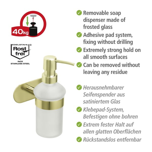 Złoty samoprzylepny dozownik do mydła ze stali nierdzewnej 0.2 l Orea Gold – Wenko-image-4