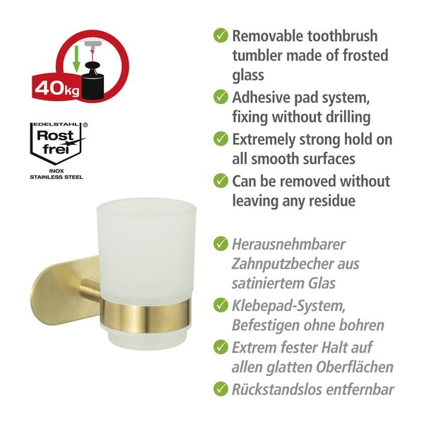 Złoty samoprzylepny szklany kubek na szczoteczki do zębów Orea Gold – Wenko-image-4