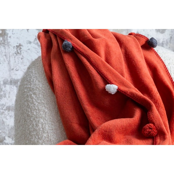 Ceglasta polarowa narzuta 150x200 cm Pom Pom – Mijolnir-image-4