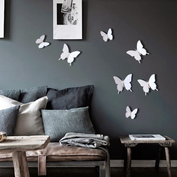 Zestaw 12 białych naklejek 3D Fanastick Fanastick Diamond Butterflies-image-1