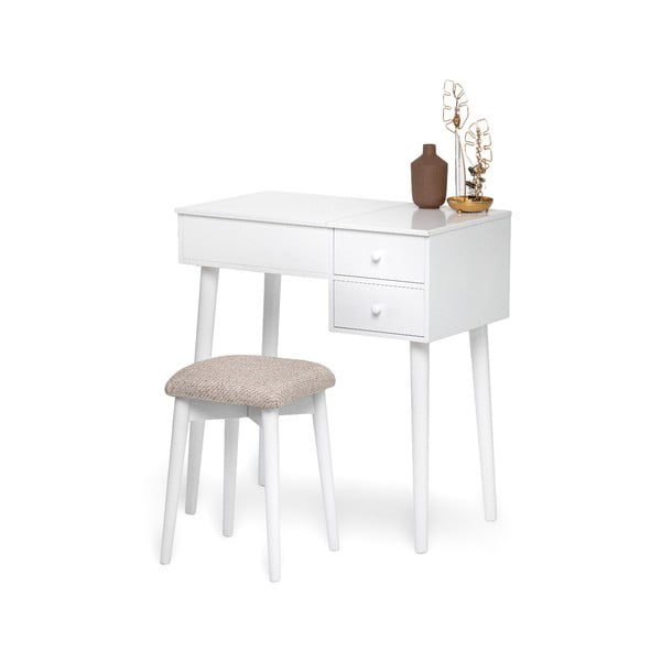 Biała toaletka z lustrem, schowkiem na biżuterię i 2 szufladami Bonami Essentials Beauty-image-1