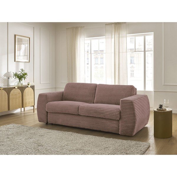 Różowa sztruksowa sofa do spania/rozkładana 240 cm Hugo – Bobochic Paris-image-1
