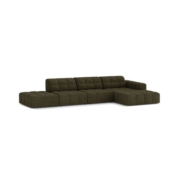 Narożnik z tkaniny szenilowej (prawostronny/z szezlongiem) w kolorze khaki Chicago – Cosmopolitan Design-image-1