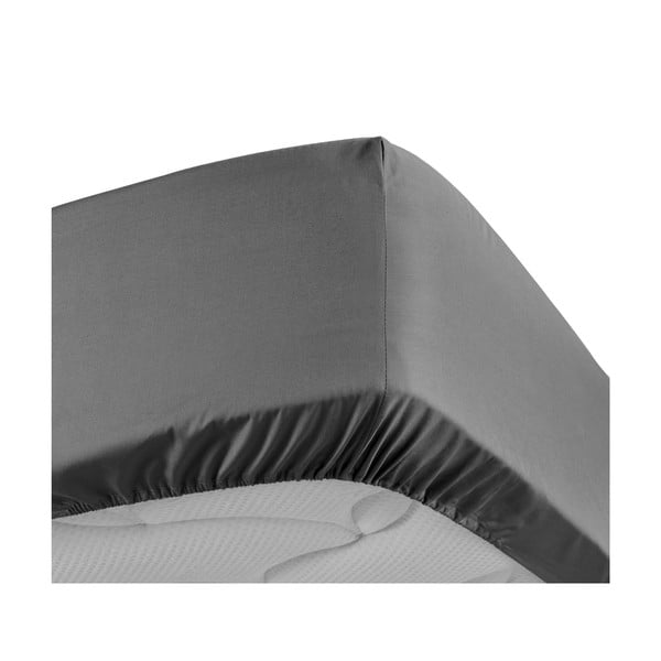Antracytowe prześcieradło z perkalu bawełnianego z gumką 90x190 cm Percaline – douceur d'intérieur-image-3