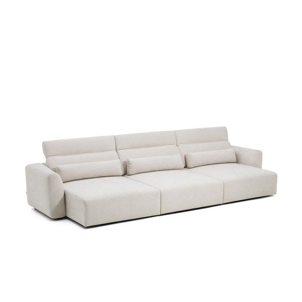 Beżowa częściowo rozkładana sofa z tkaniny szenilowej z szezlongiem 410 cm Lares – Kave Home-image-2