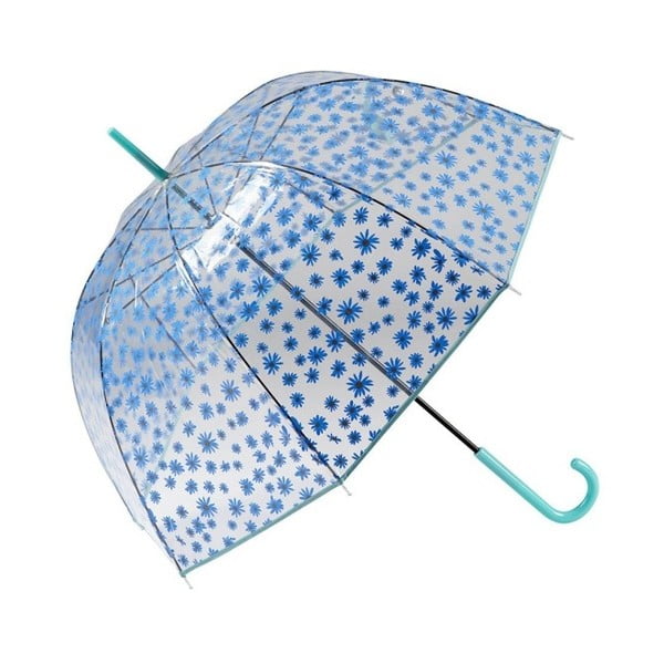 Przezroczysty parasol z niebieskimi detalami Birdcage Flowers, ⌀ 85 cm