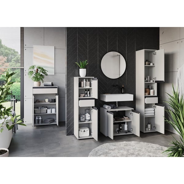 Szara wysoka szafka łazienkowa 63x98 cm Lemont – Germania-image-4