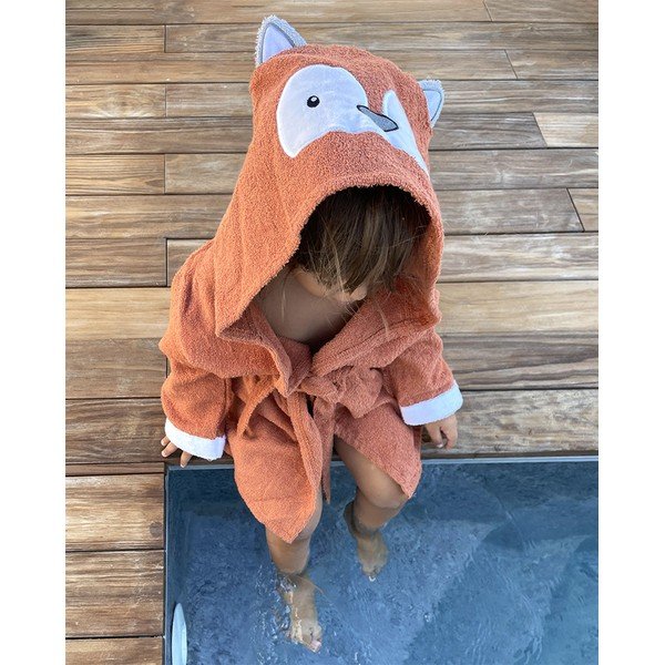 Pomarańczowy bawełniany szlafrok dziecięcy rozmiar L Fox – Rocket Baby-image-2