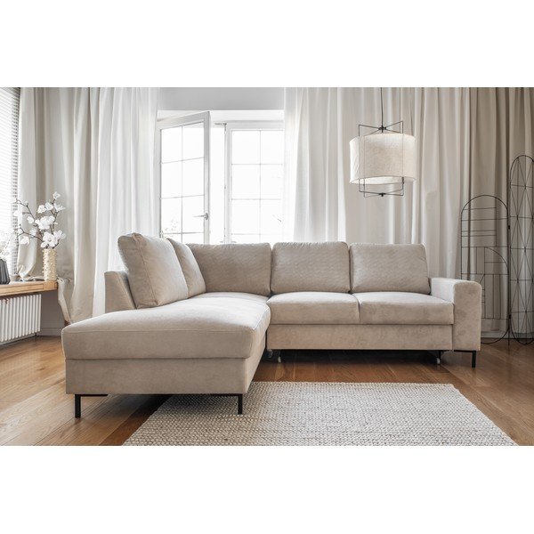 Beżowy sztruksowy rozkładany narożnik (lewostronny) Lofty Lilly – Miuform-image-1