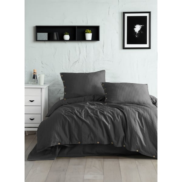 Ciemnoszara pościel jednoosobowa z bawełny renforcé 140x200 cm Como Striped – Mila Home Luxury