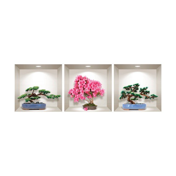 Komplet 3 naklejek ściennych 3D Ambiance Natural and Colorful Bonsai-image-1