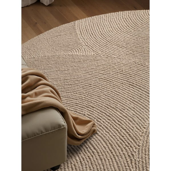Beżowy wełniany okrągły dywan tkany ręcznie ø 120 cm Eleni Light Beige – Hanse Home-image-3