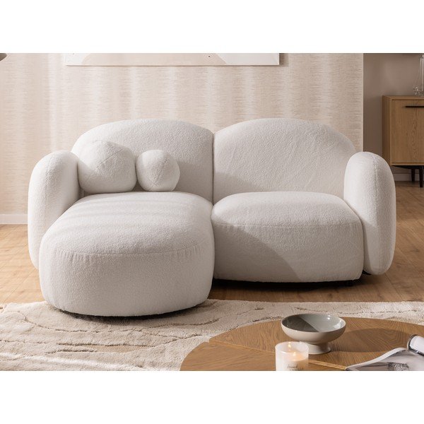 Kremowy narożnik z materiału bouclé (lewostronny/z szezlongiem) Orbit – Ropez-image-1